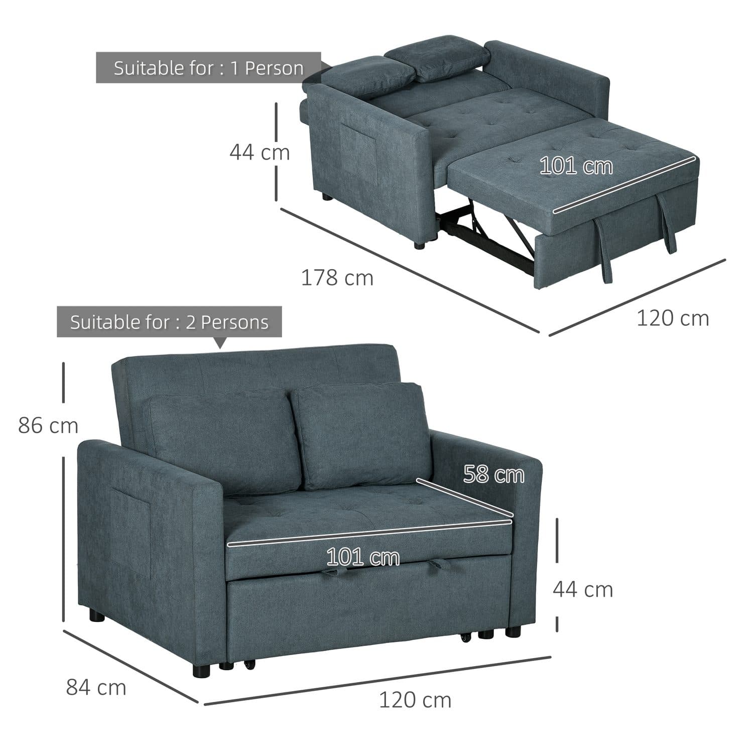 Charcoal Grey Velvet Loveseat Sofa Bed - image 5