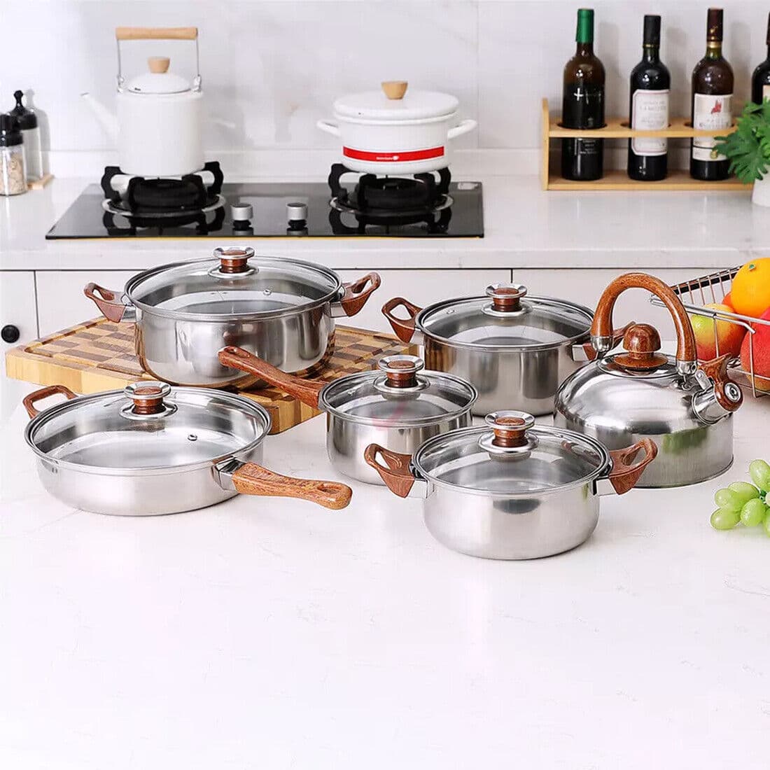 Complete Your Kitchen with a 12-Piece Stainless Steel Cookware Set - Default