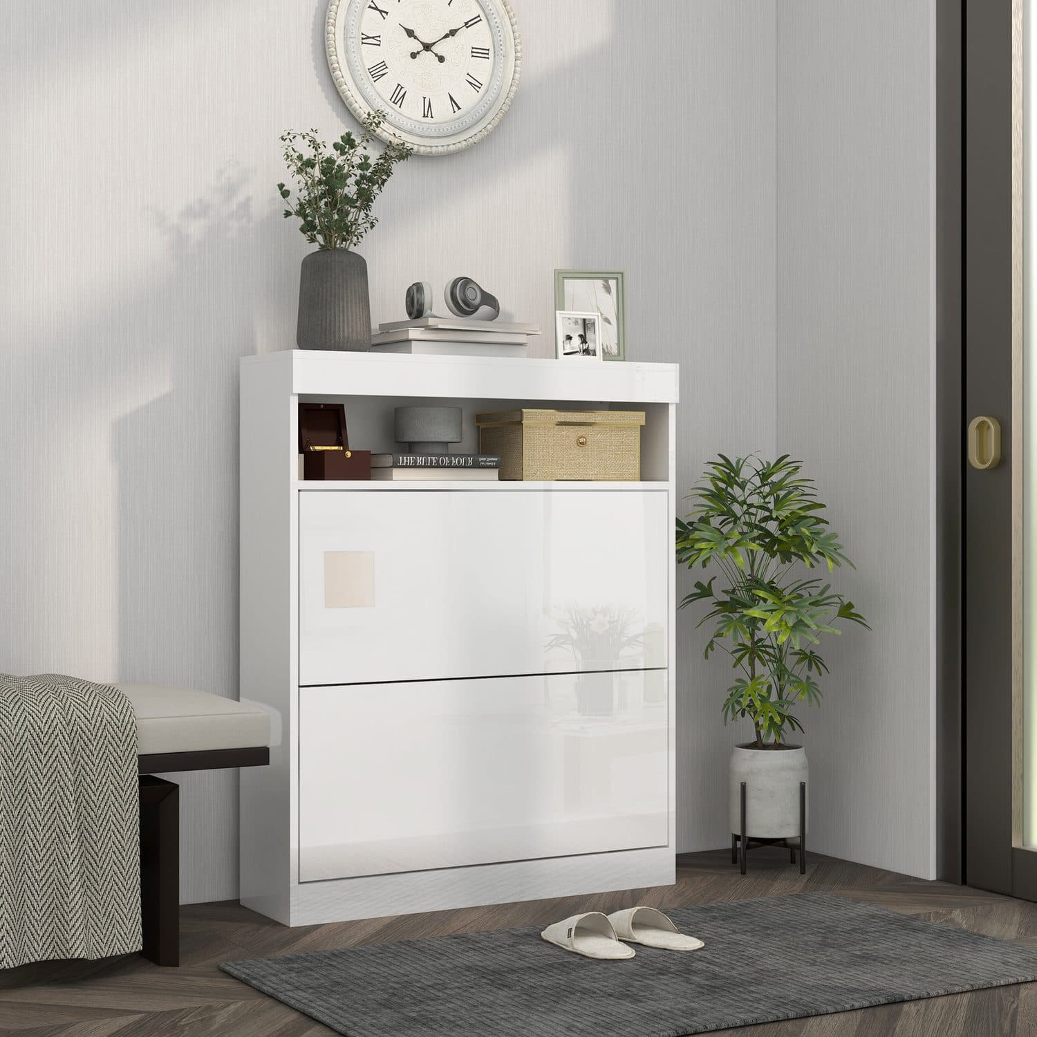 Shoe Storage Cabinet for 16 Pairs, High Gloss White - image 4