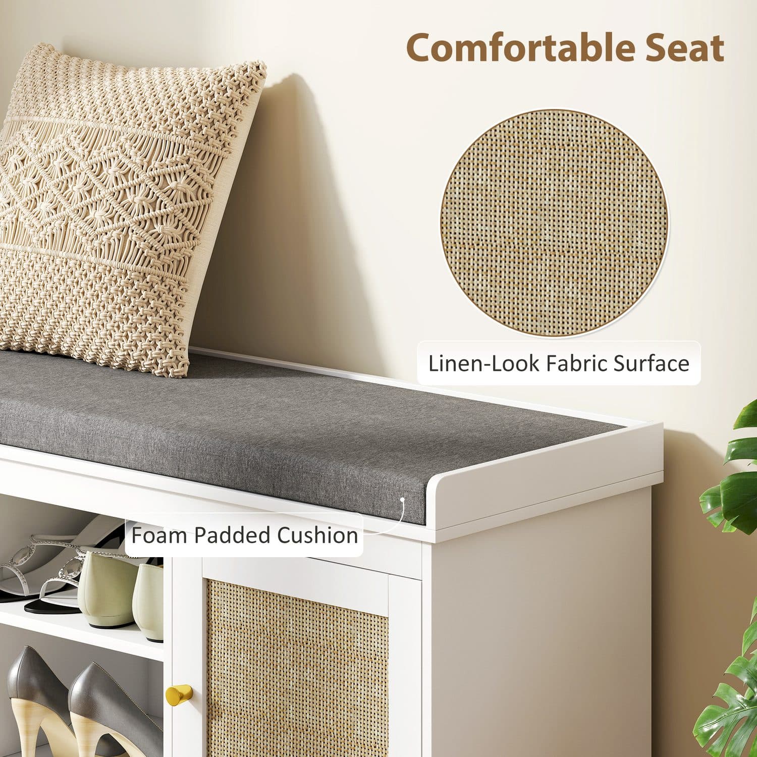 Boho Rattan Shoe Bench - image 1