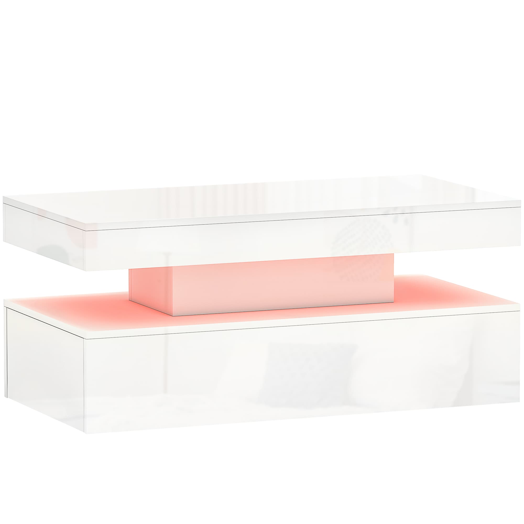 High Gloss White Coffee Table with LED Lighting and Storage - White