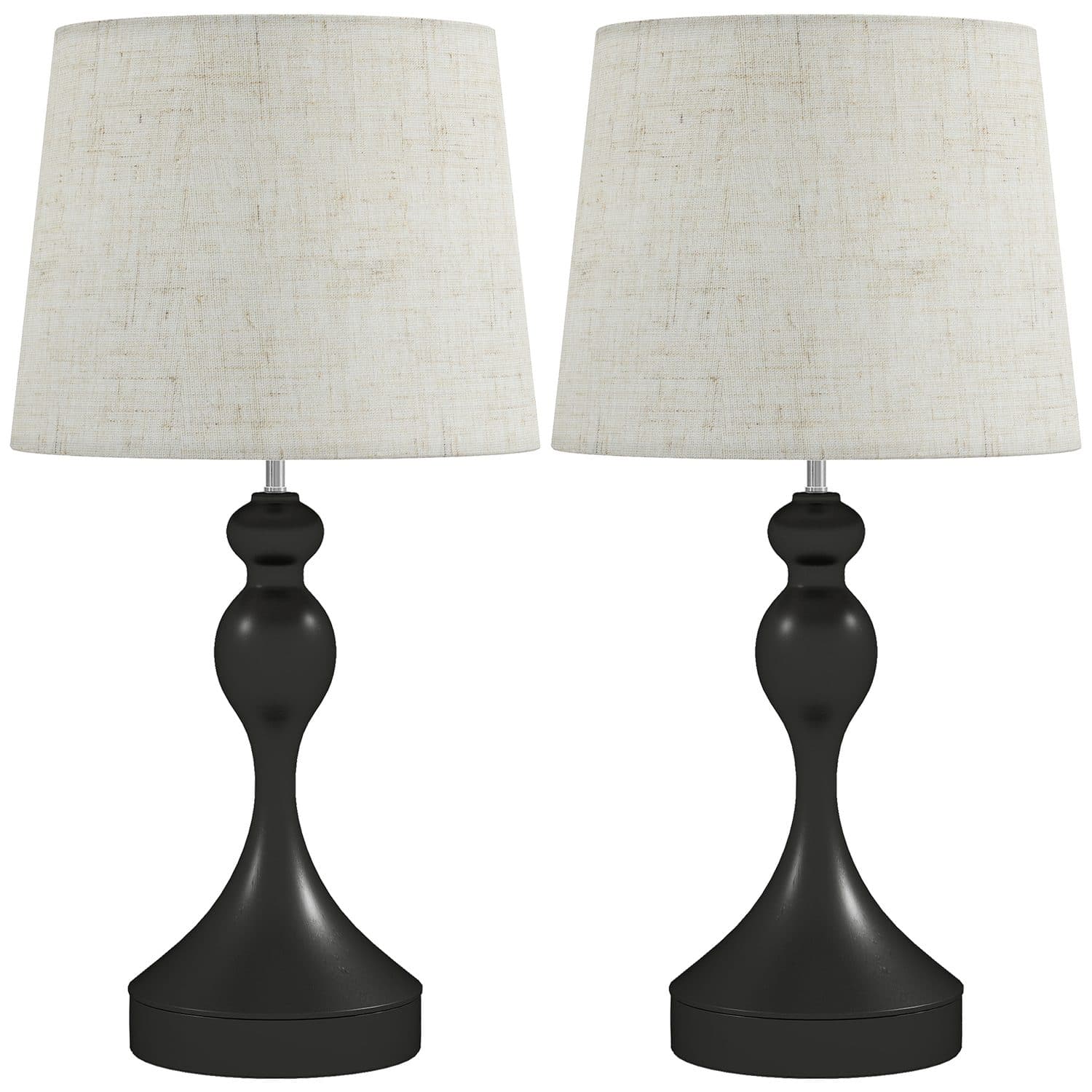 Matching black bedside lamps with USB charging - Black