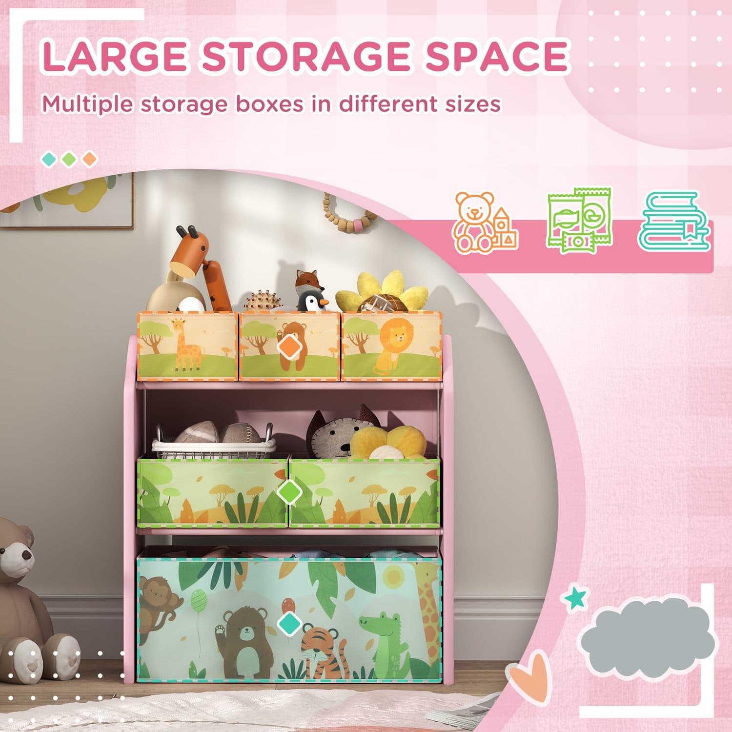 Pink Kids Toy Storage Unit with Six Removable Boxes - image 4
