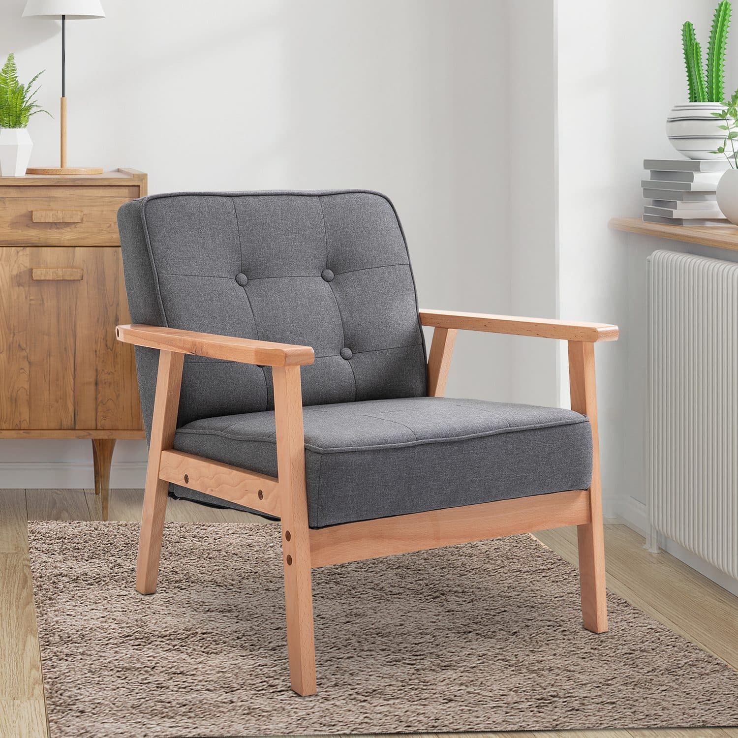 Mid-Century Accent Chair with Solid Wood Frame, Dark Grey - image 3