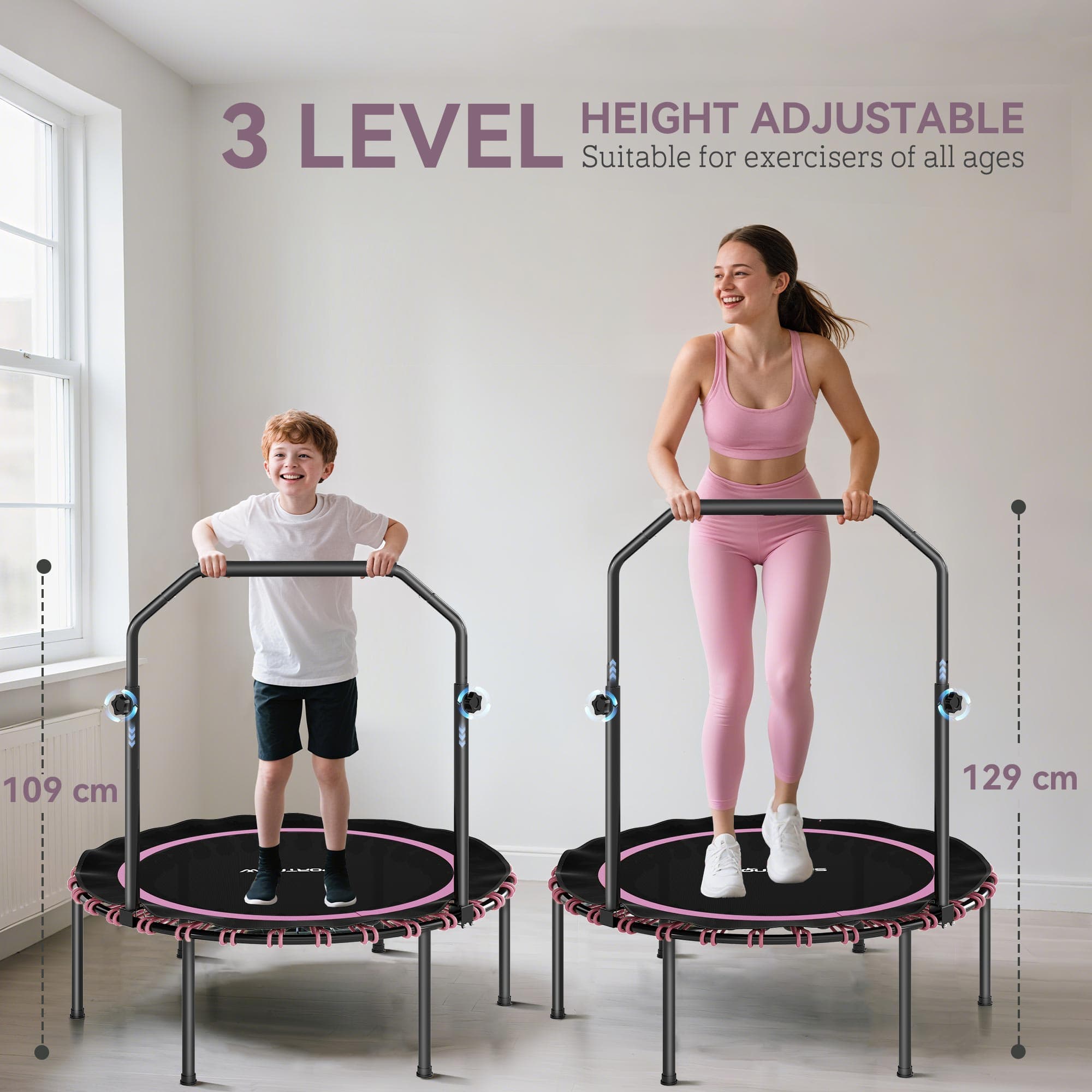 Pink Foldable Fitness Trampoline for Home Workouts - image 3