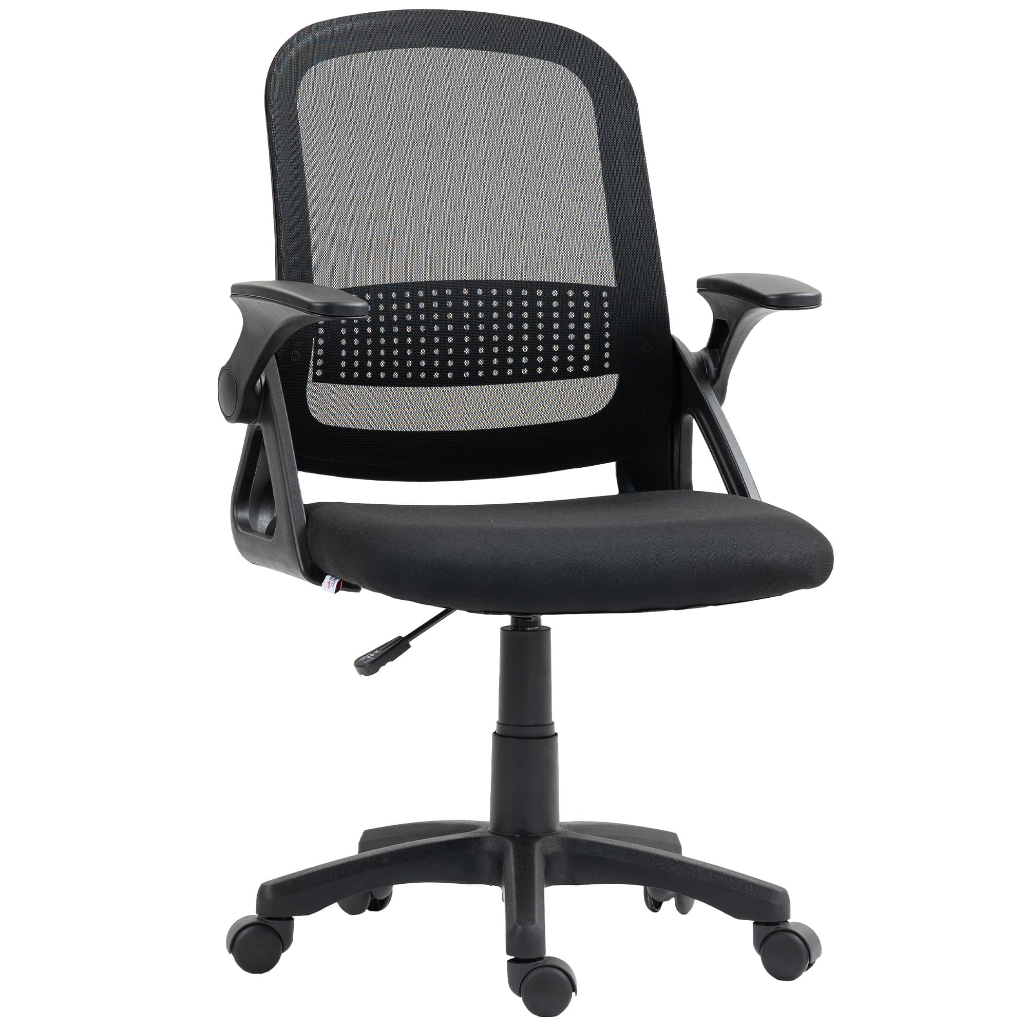 Breathable Mesh Chair with Lumbar Support and Flip-Up Arms - Black