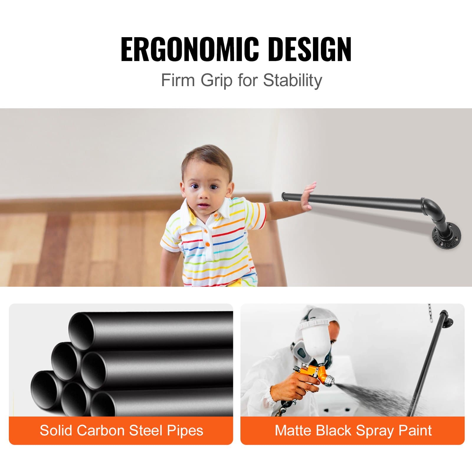 61cm Black Pipe Handrail for Wall Mounting - image 4