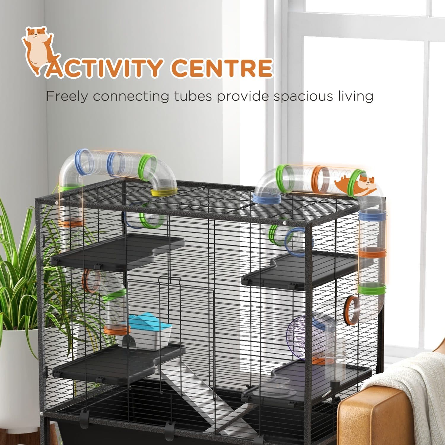 Large Hamster Cage with Tubes, Running Wheel & Platforms - image 3