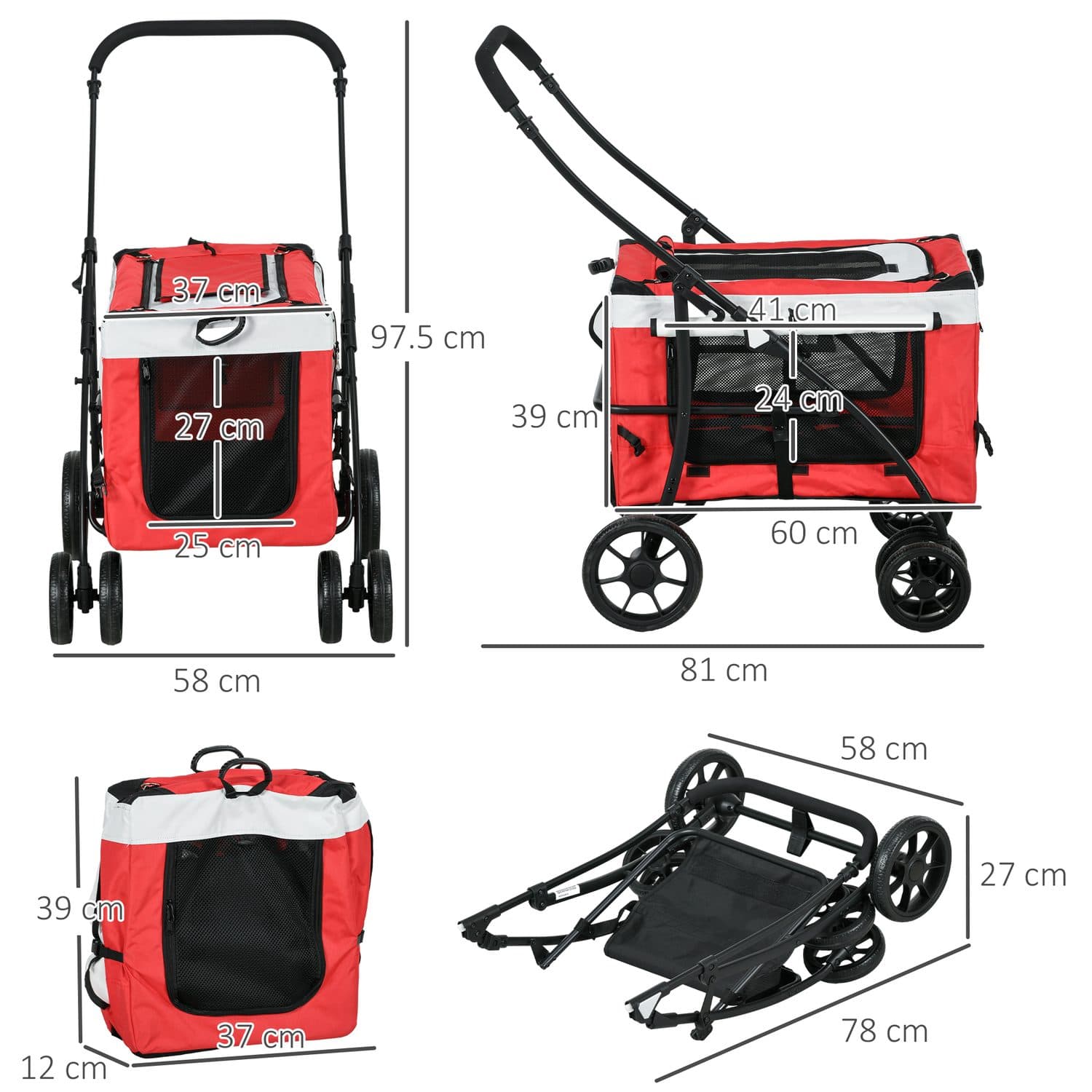 Foldable Pet Stroller with Detachable Carrier - image 4