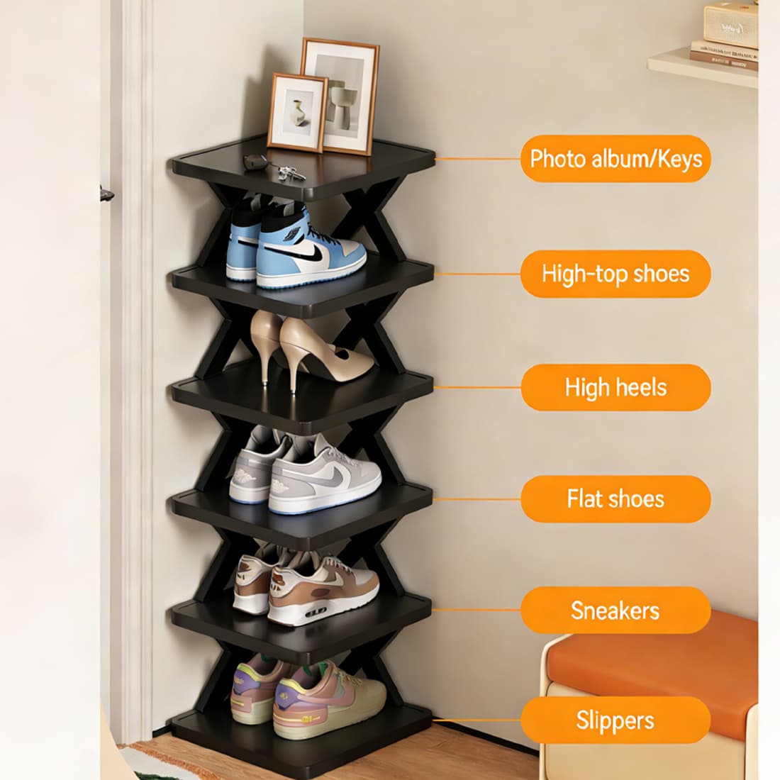 Slim 7-Tier Shoe Rack — X-Frame Design for Hallways and Bedrooms - image 4