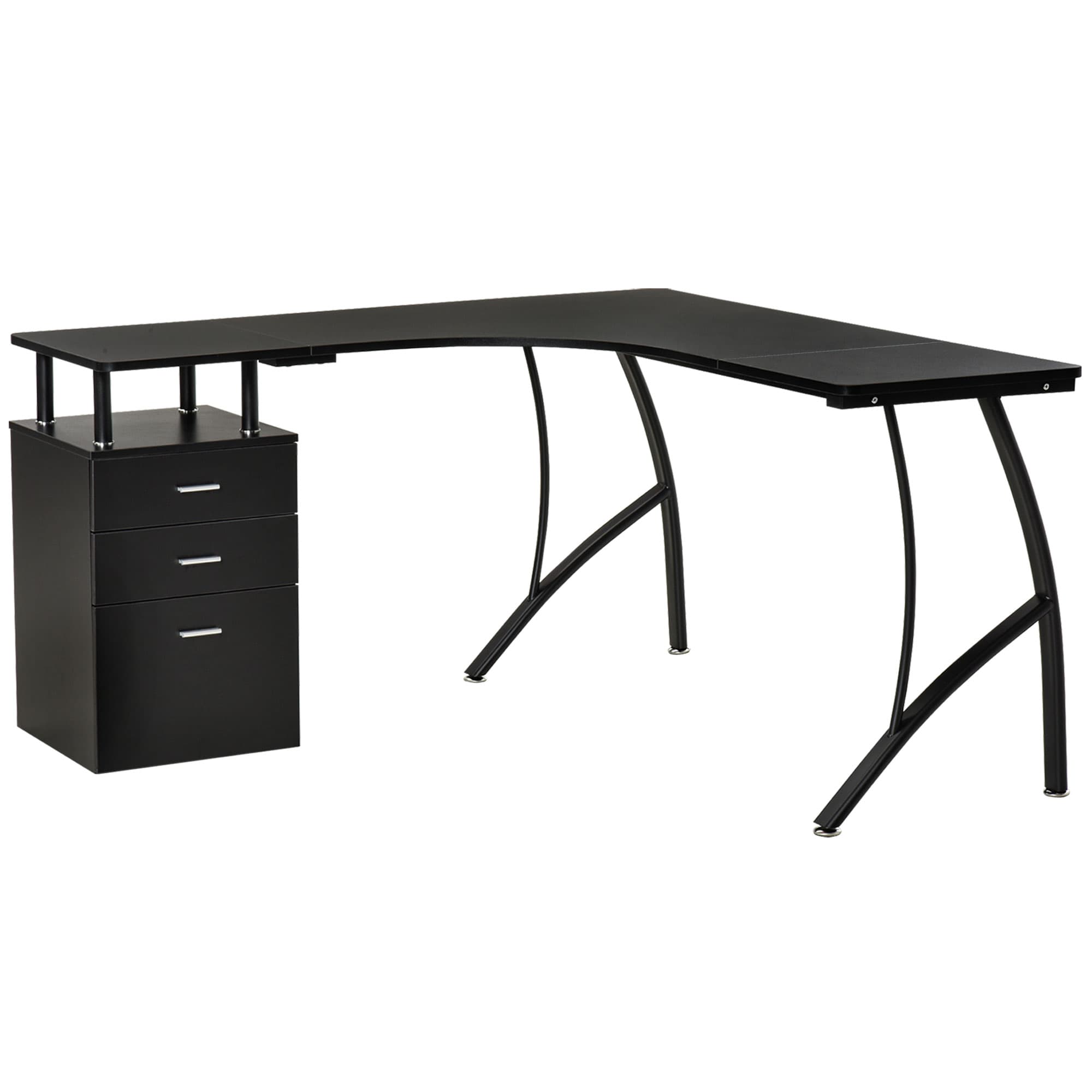 Black L-Shaped Corner Desk - Black