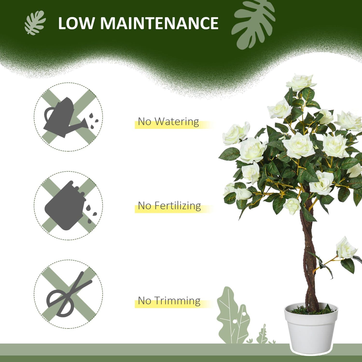 A pair of faux white rose topiary trees in white pots, 90cm tall - image 5