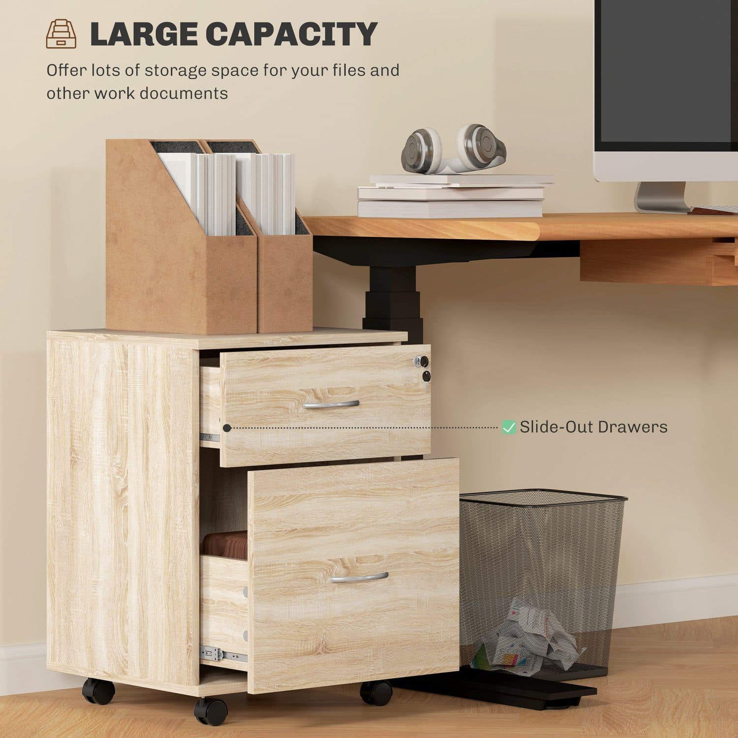 Wood-Effect Two Drawer Lockable Filing Cabinet - image 4