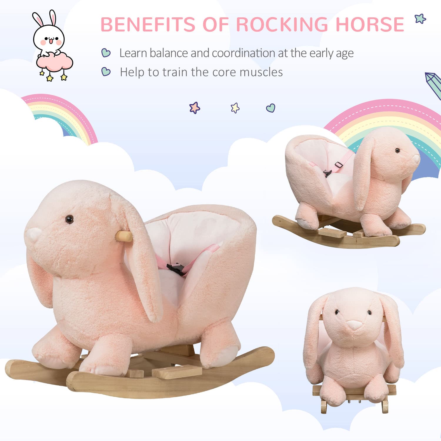 Pale Pink Plush Rocking Rabbit with Harness for Young Toddlers - image 3