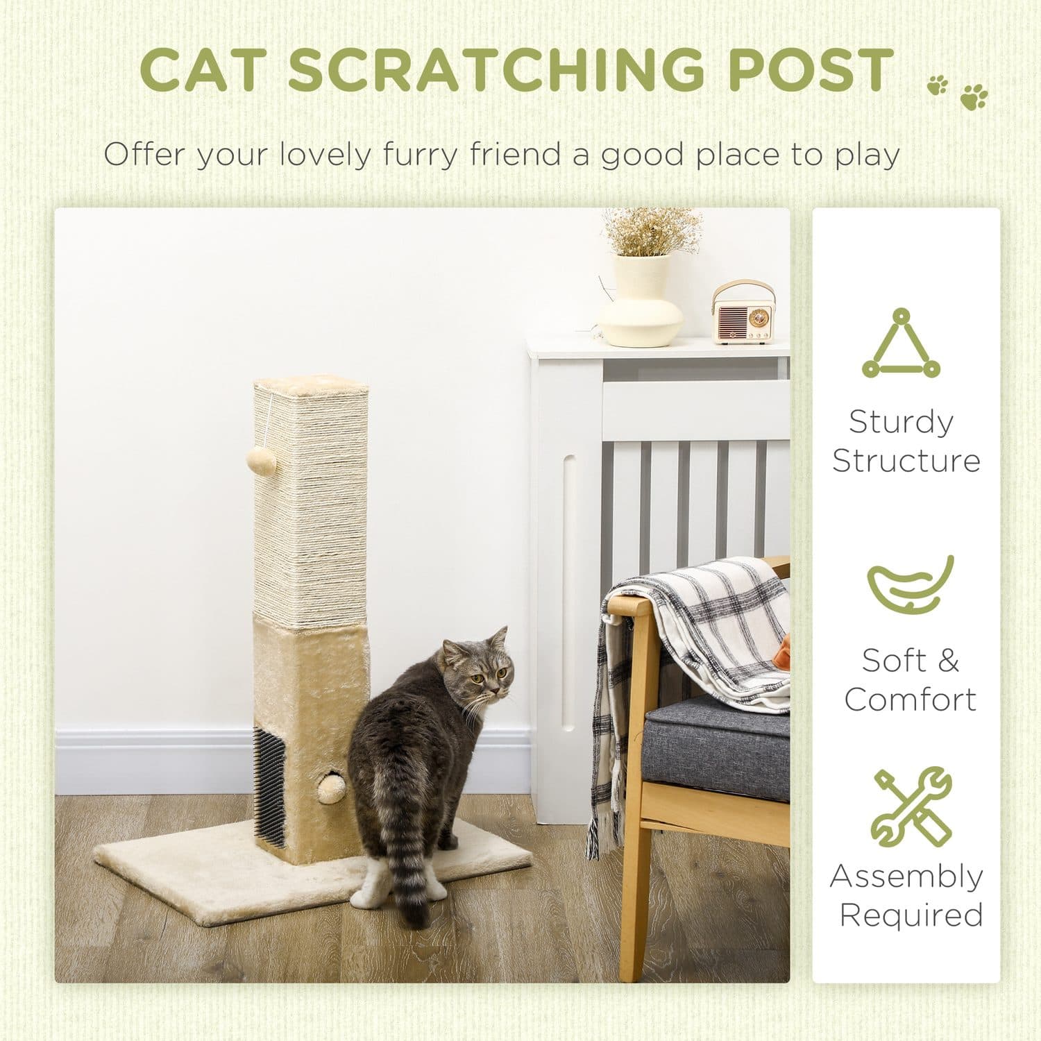 Beige Jute Cat Scratching Post for Daily Play - image 3