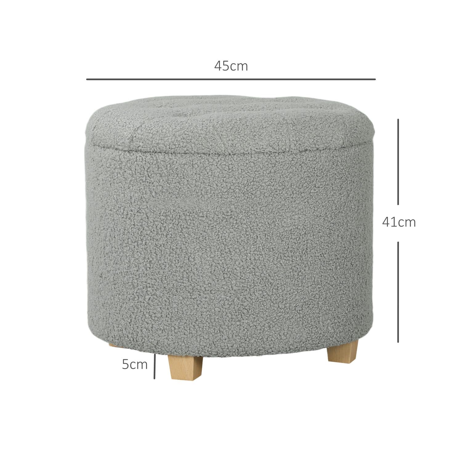 Teddy Fleece Storage Ottoman with Button-Tufted Lid, 40.5L Grey - image 2