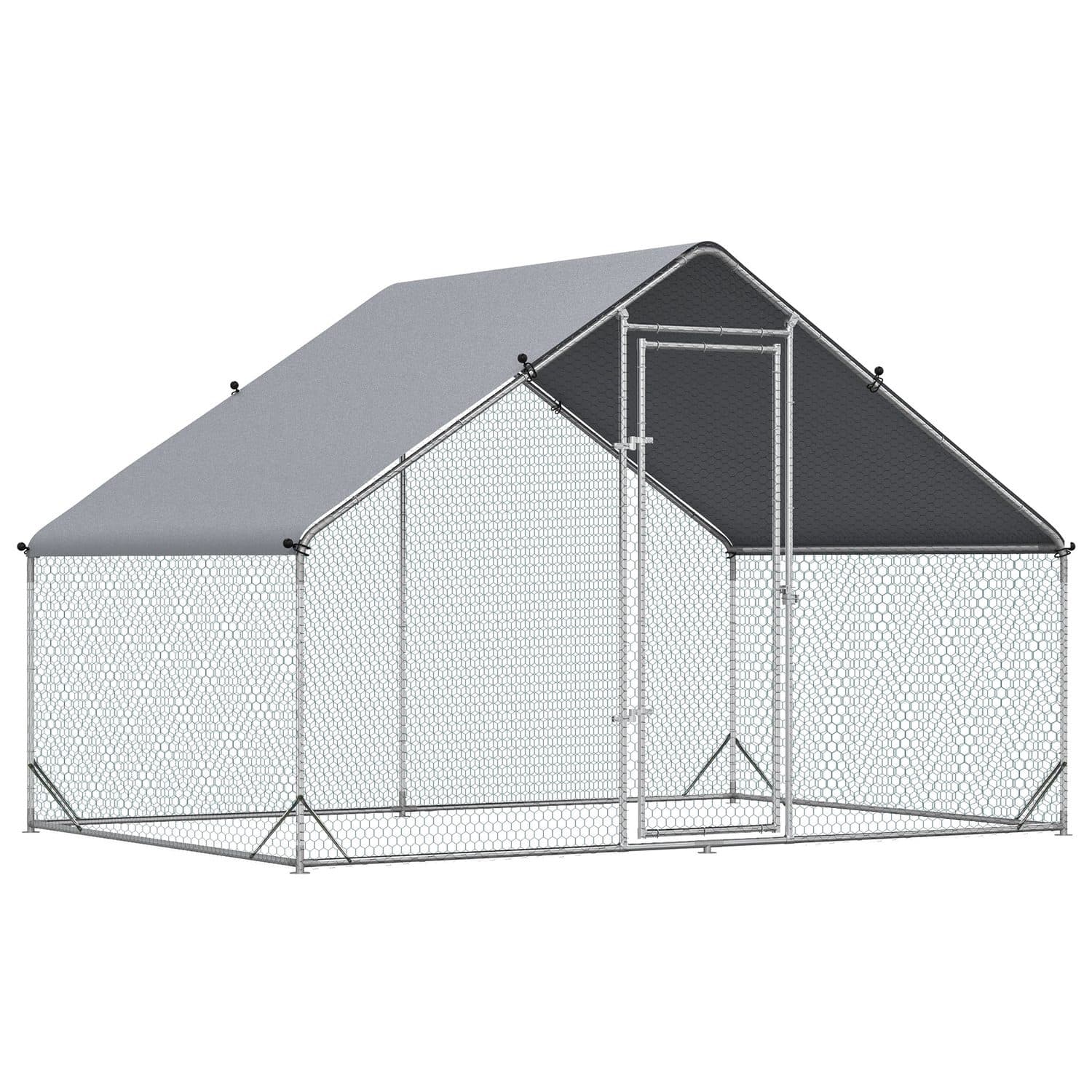 PawHut Galvanised Chicken Run for Chickens, Rabbits & Ducks
