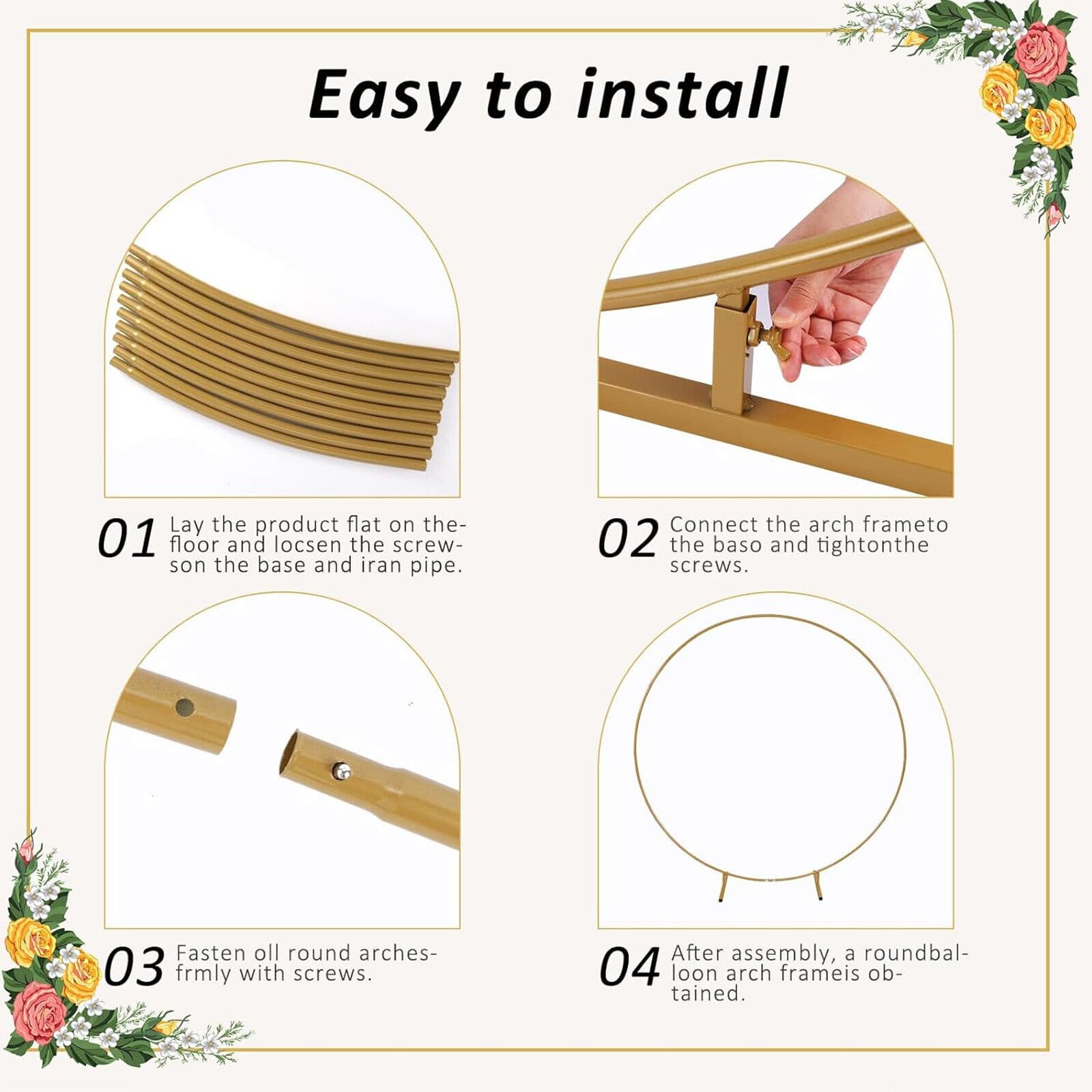 Gold 2m round hoop arch for wedding flower backdrops - image 3