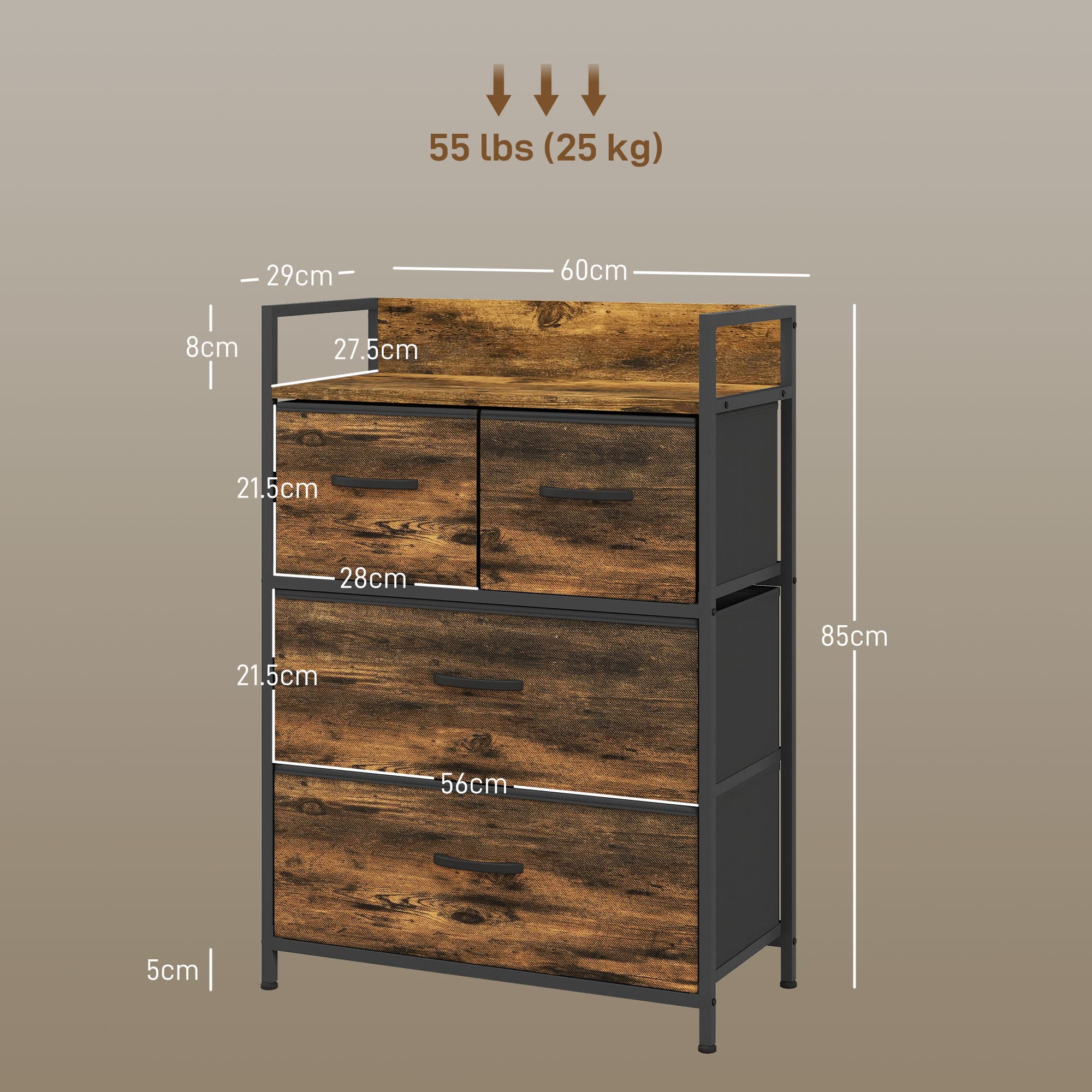 Four-Drawer Fabric Storage Chest in Rustic Industrial Style - image 4