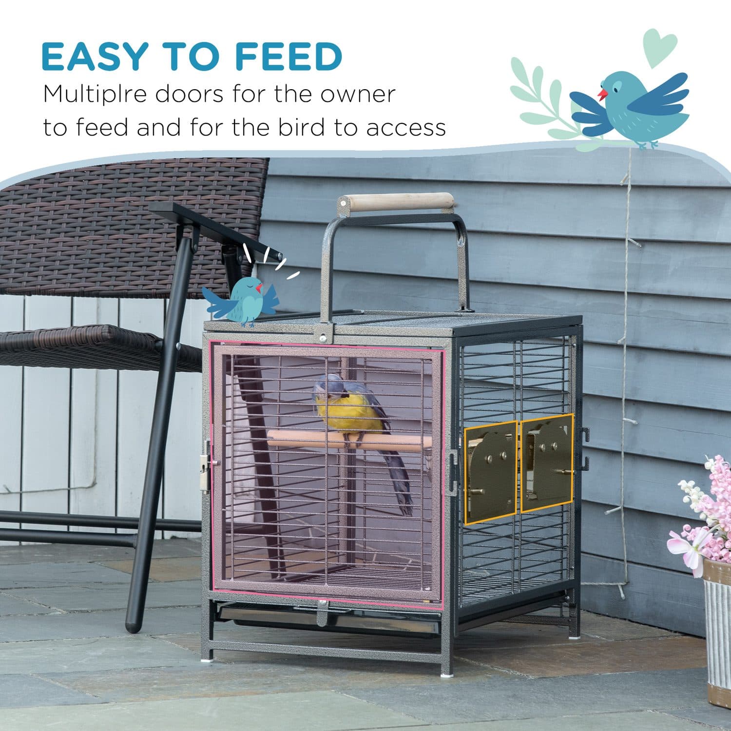 PawHut Lightweight Travel Bird Cage with Carry Handle - image 5