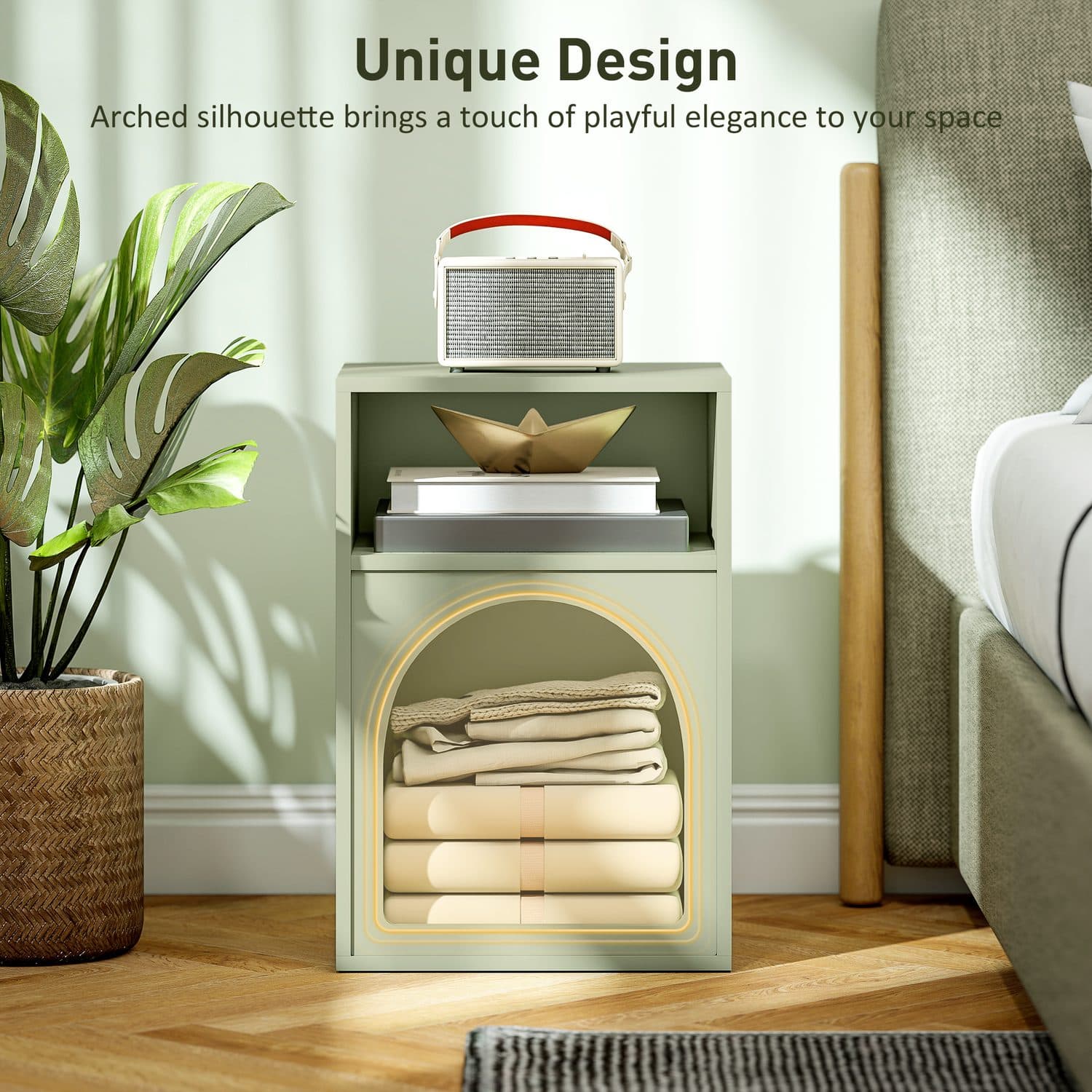 Sage Green Arch Bedside Table with Open Storage - image 5