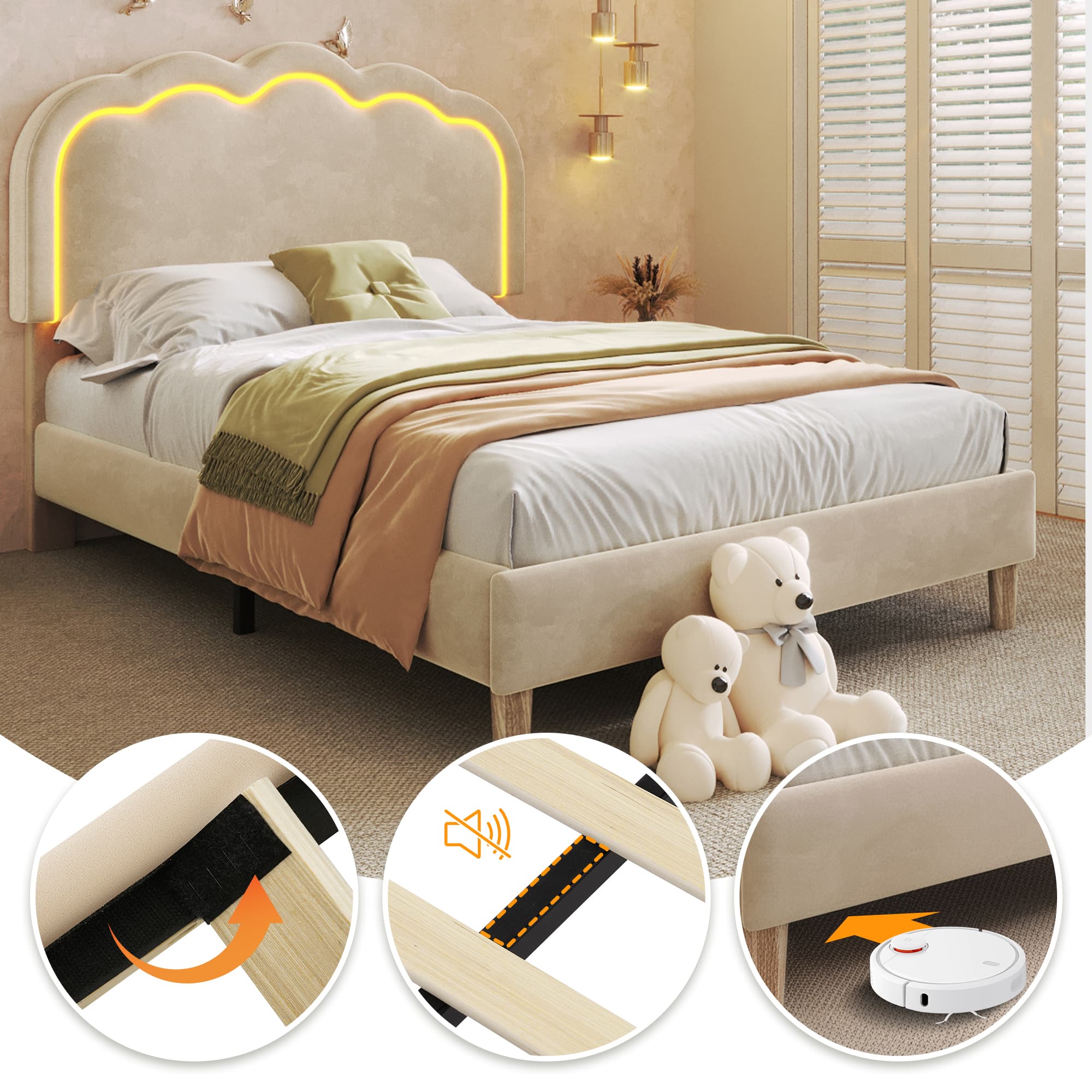 LED Upholstered Bed - image 2