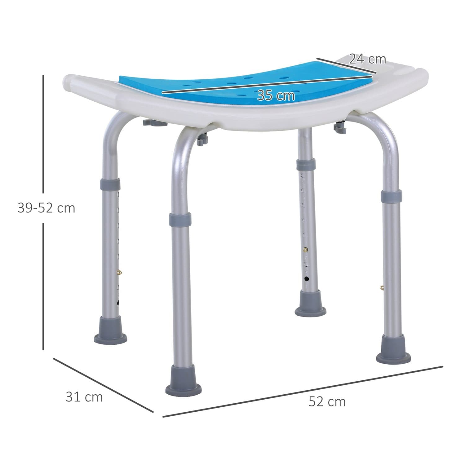 Adjustable Height Shower Stool with Blue Cushioned Seat - image 1
