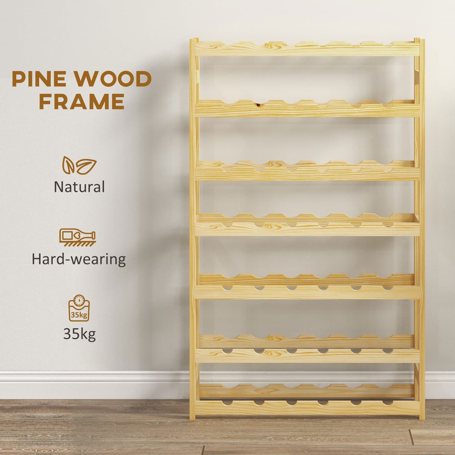 Slim 42-Bottle Pine Wine Rack - image 5