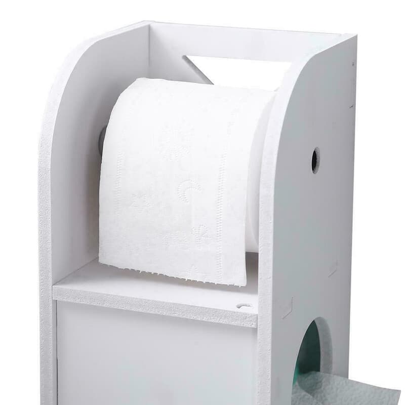 White Freestanding Bathroom Cabinet with Built-In Toilet Roll Holder - image 1