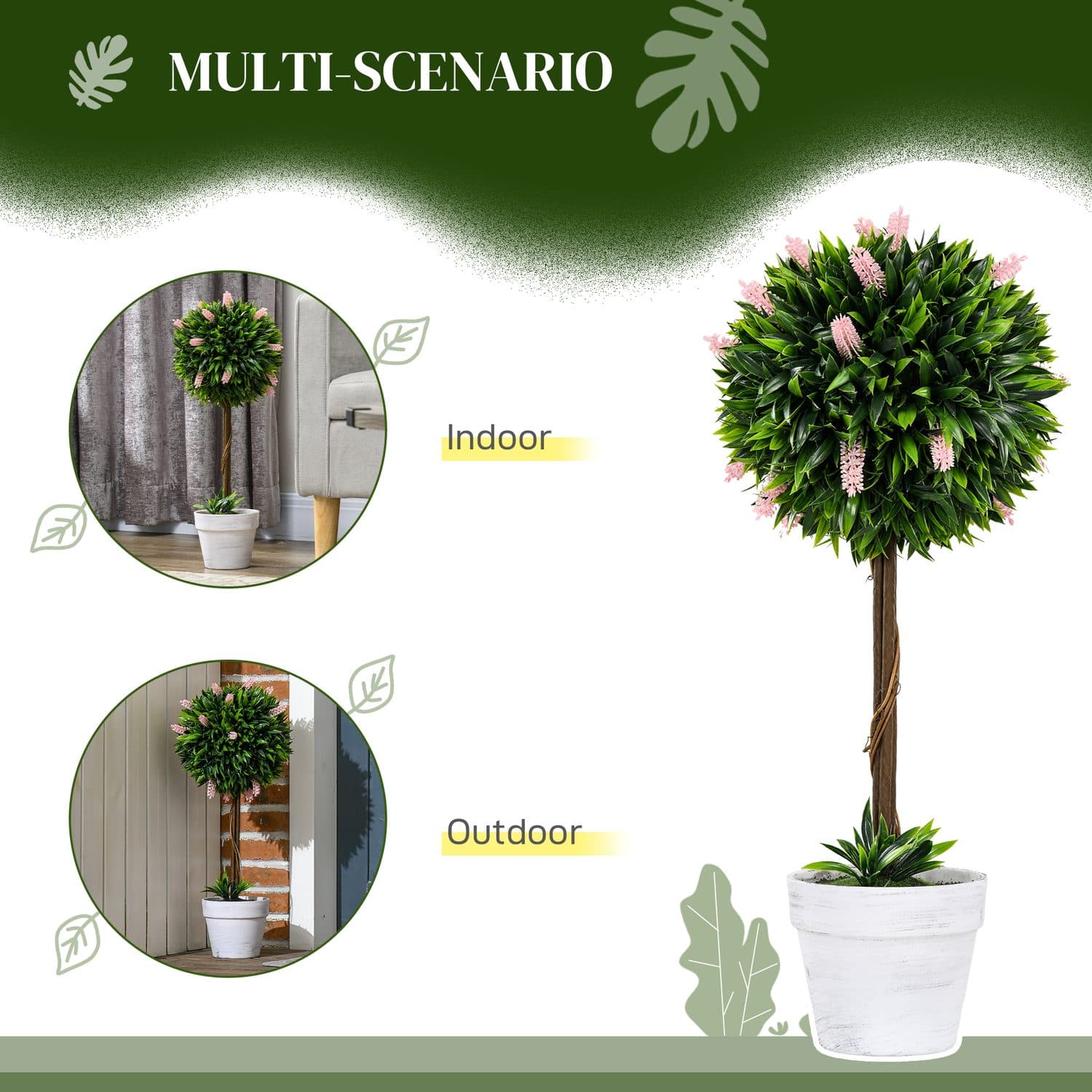 Set of 2 Pink Artificial Ball Tree Plants - image 2