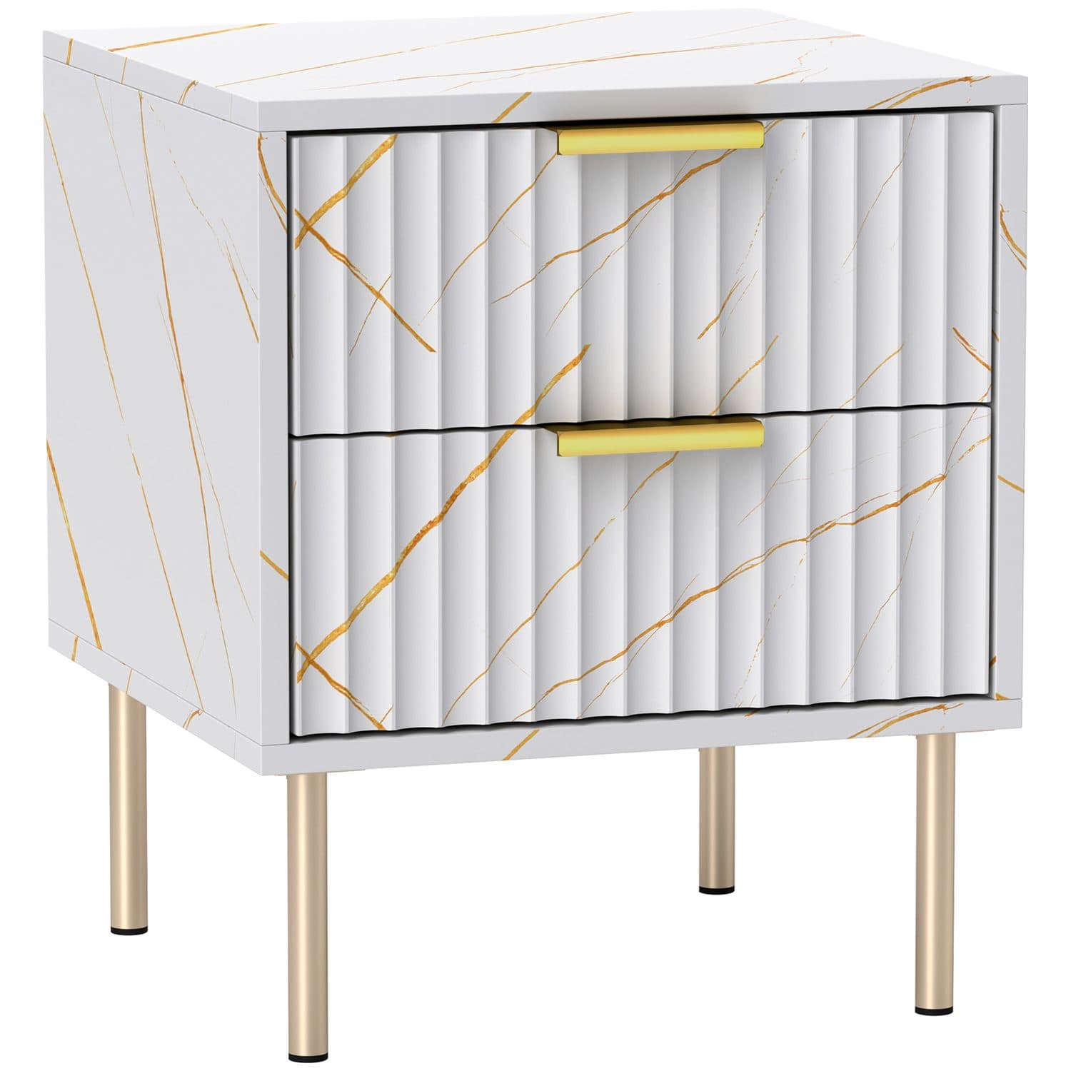 Marble-Effect Bedside Table - White