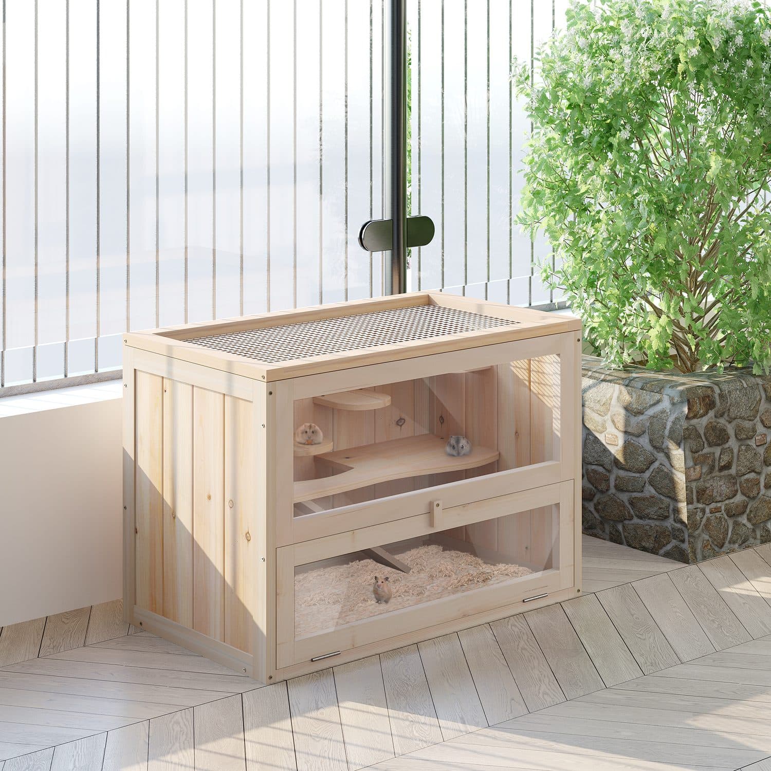 Two-Level Wooden Hamster & Small Animal Cage - image 2