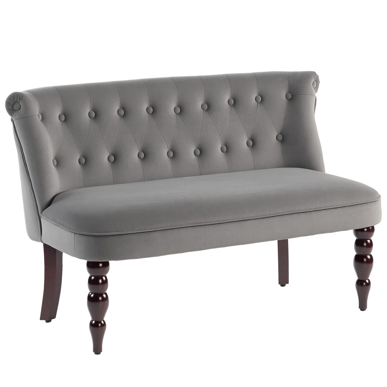 Button-Tufted Velvet Loveseat in Charcoal Grey with Turned Wood Legs - Charcoal grey