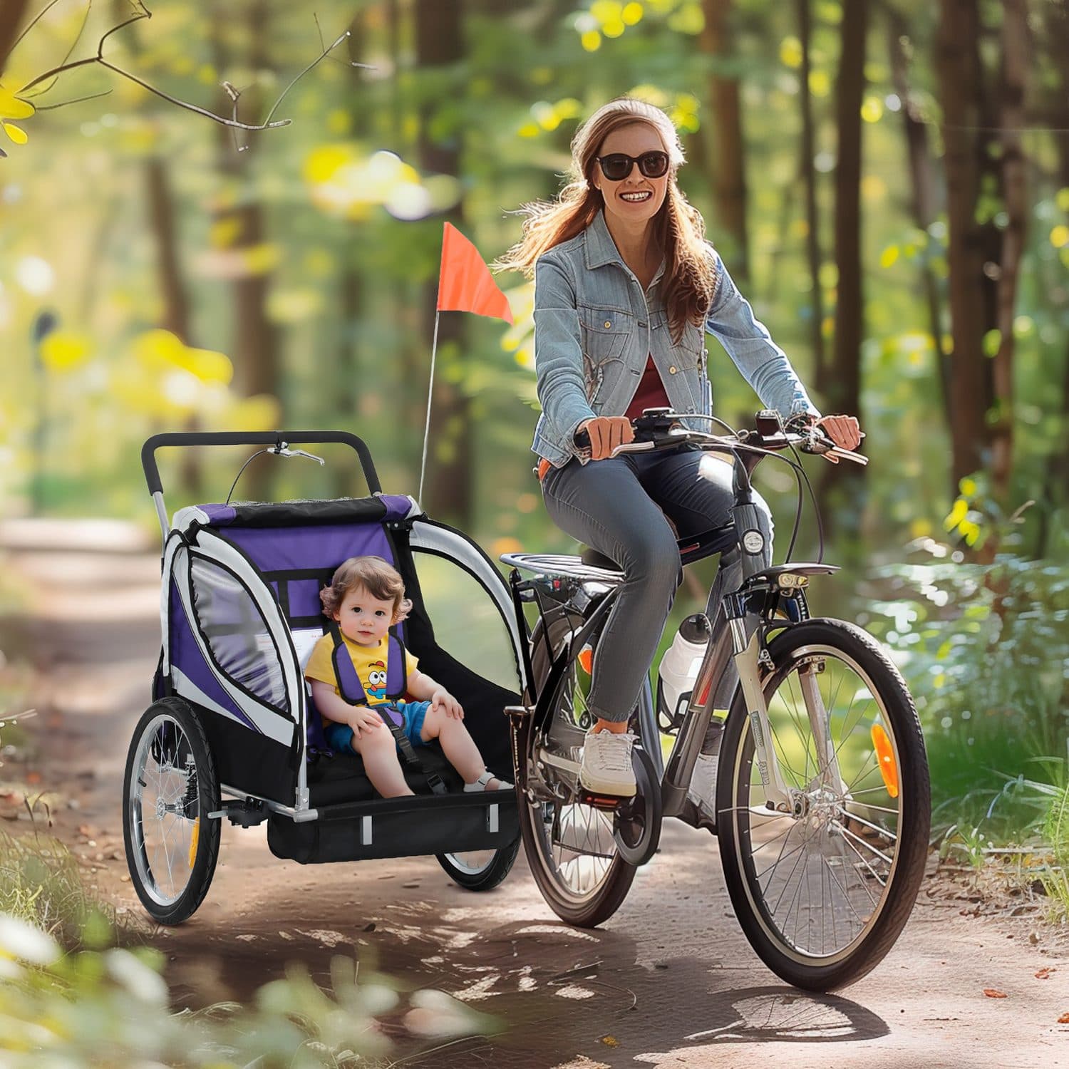 Baby Bike Trailer with 5-Point Harness, Purple - image 2