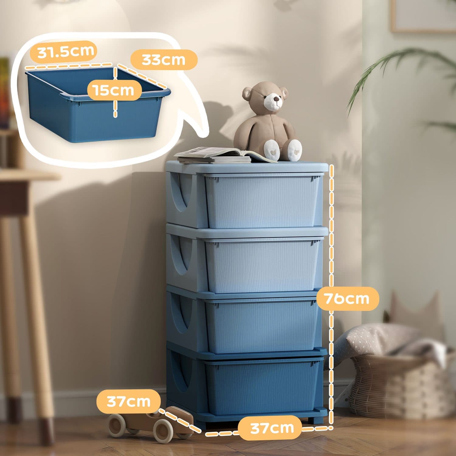 Four-Drawer Kids Storage Tower in Graduated Blue - image 5