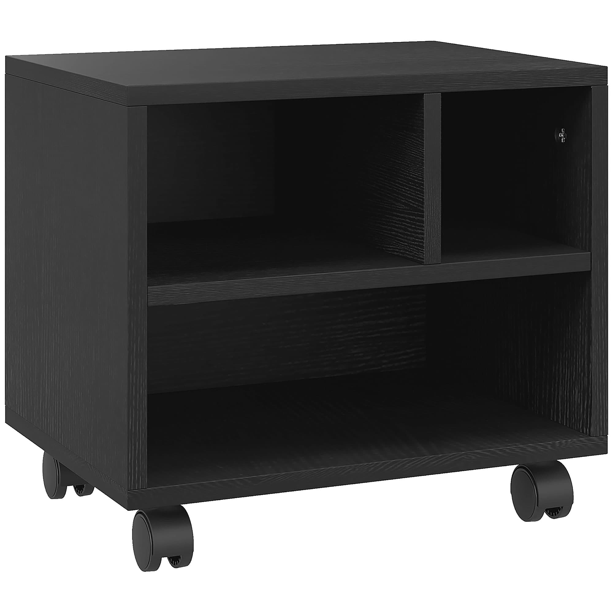 Black Printer Cabinet with Three Compartments - Black