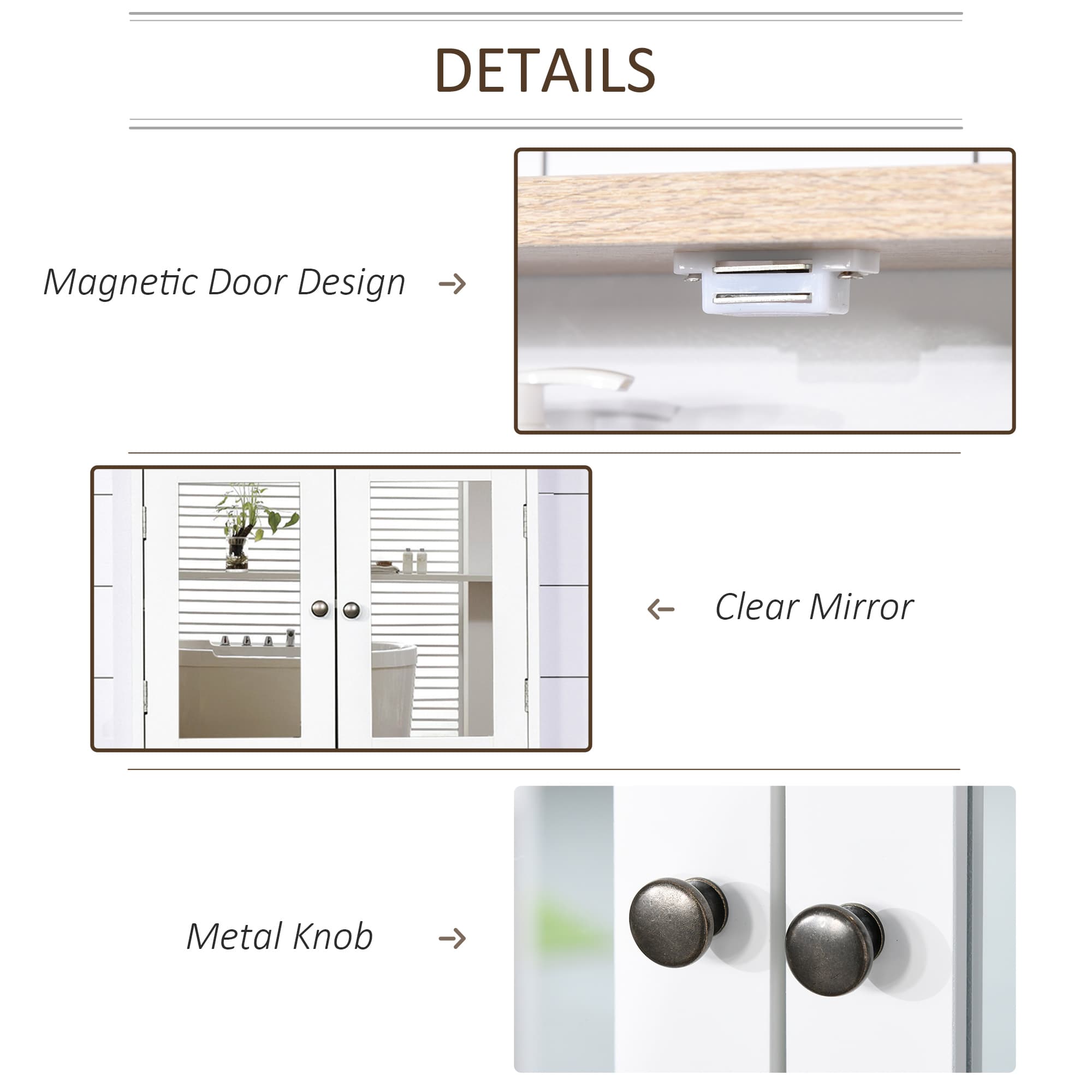 Wall-Mounted Bathroom Cabinet with Double Mirrored Doors — White and Oak Trim - image 3