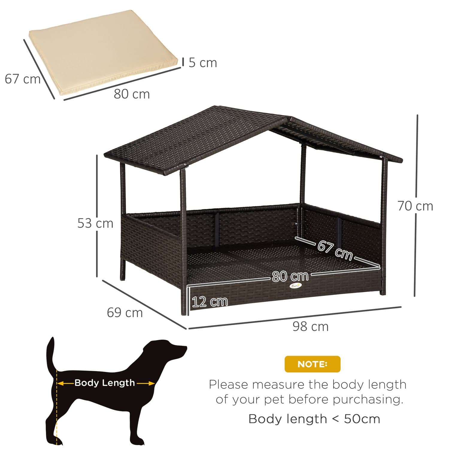 PawHut Wicker Dog House with Canopy for Small and Medium Dogs - image 5