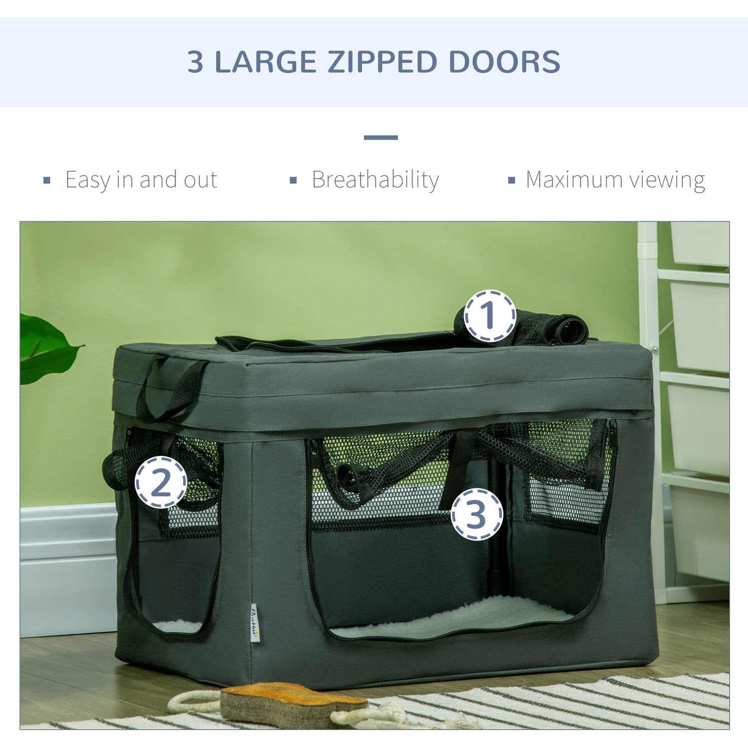 Foldable Soft Dog Carrier With Fleece Cushion, Dark Grey - image 5