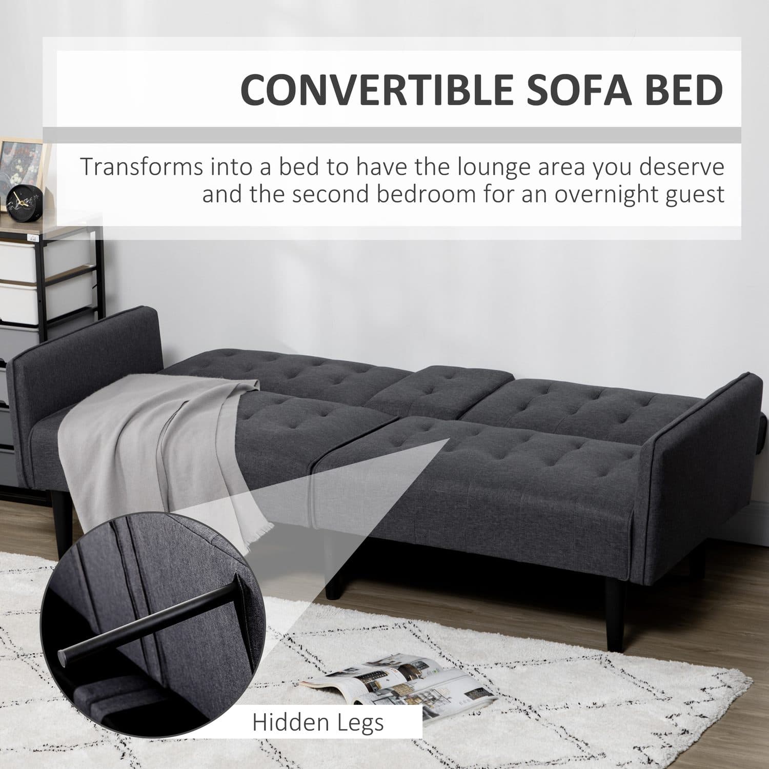 Dark Grey Three-Seater Sofa Bed with Reclining Back - image 3