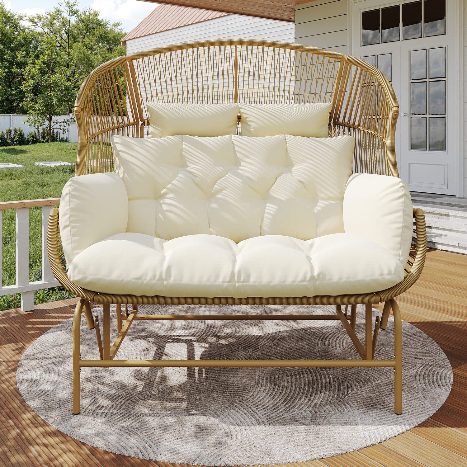 Two-Seater Outdoor Rocking Egg Chair with Plush Cushions - image 1