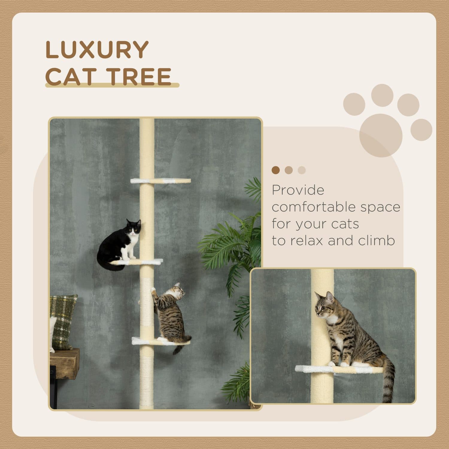 PawHut Adjustable Floor-to-Ceiling Cat Tree, 220-260cm - image 5