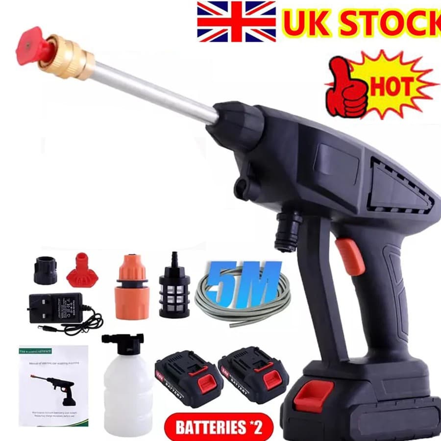 60-Bar Cordless Pressure Washer with Two Batteries and Foam Cannon - Black