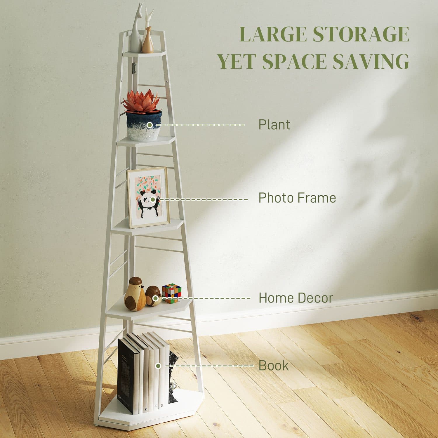 Five-Tier White Corner Ladder Shelf for Small Spaces - image 1