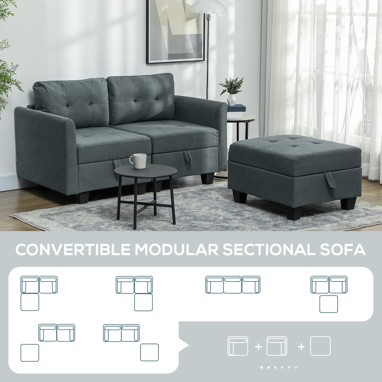 Modular Dark Grey Sofa with Under-Seat Storage and Ottoman - image 5