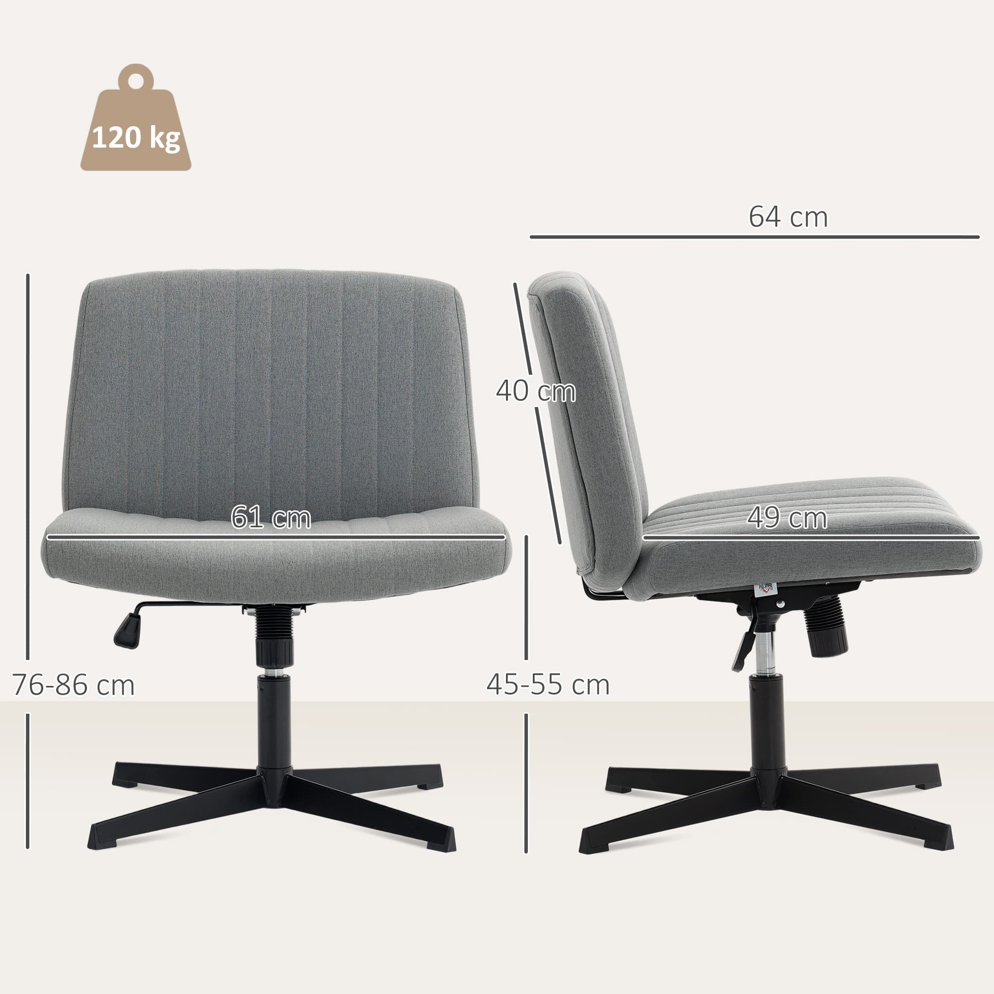 Armless Office Chair with Wide Seat and No Wheels, Grey - image 1