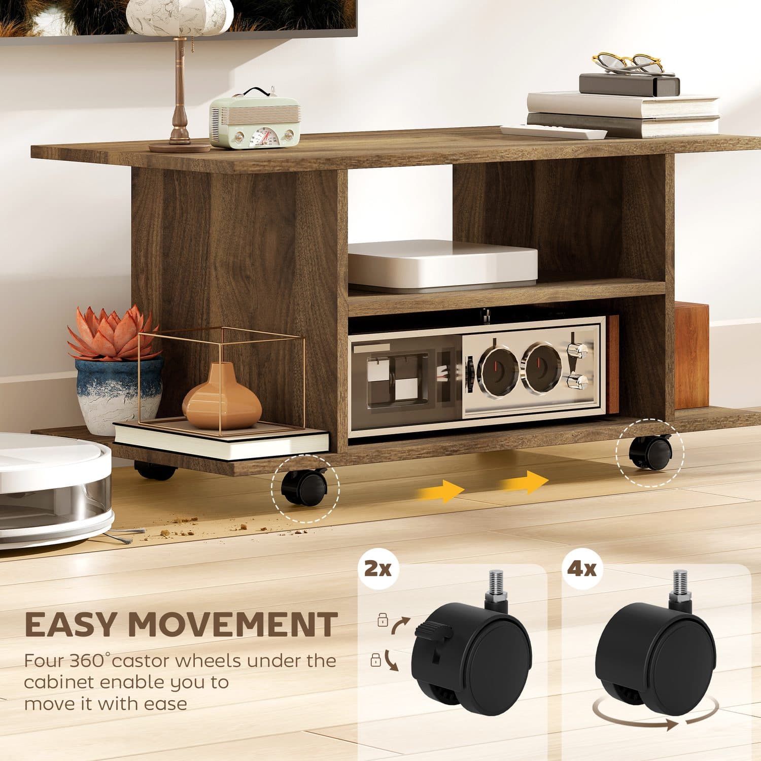 Walnut Mobile TV Stand with Open Shelves - image 5