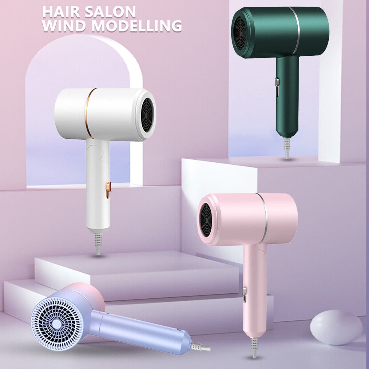 Foldable Compact Hair Dryer with Negative Ion Care - Pink
