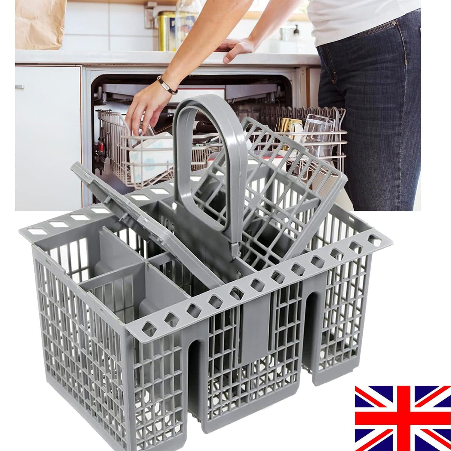 Grey Dishwasher Cutlery Basket for Everyday Loads
