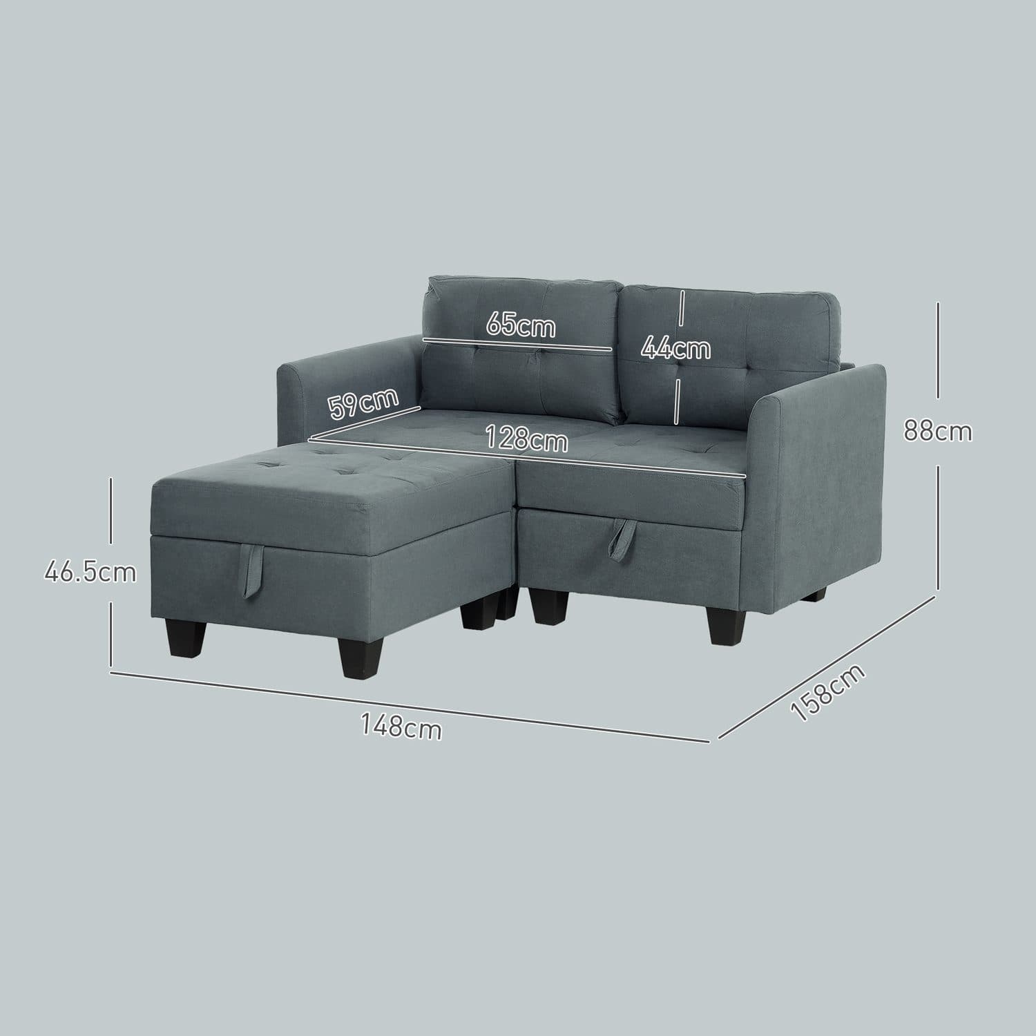 Modular Dark Grey Sofa with Under-Seat Storage and Ottoman - image 3